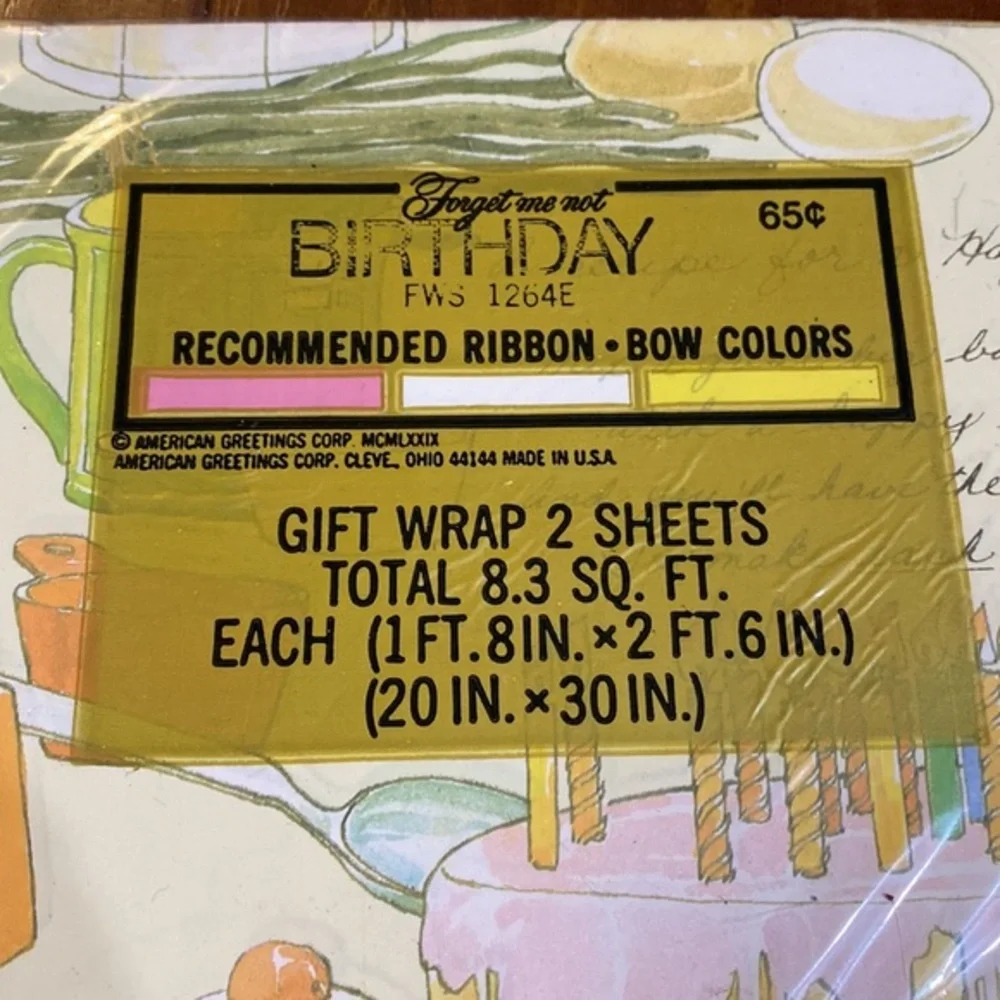 Vintage American Greetings Kitchen Baking Gift Wrap 2 Sheets NOS USA